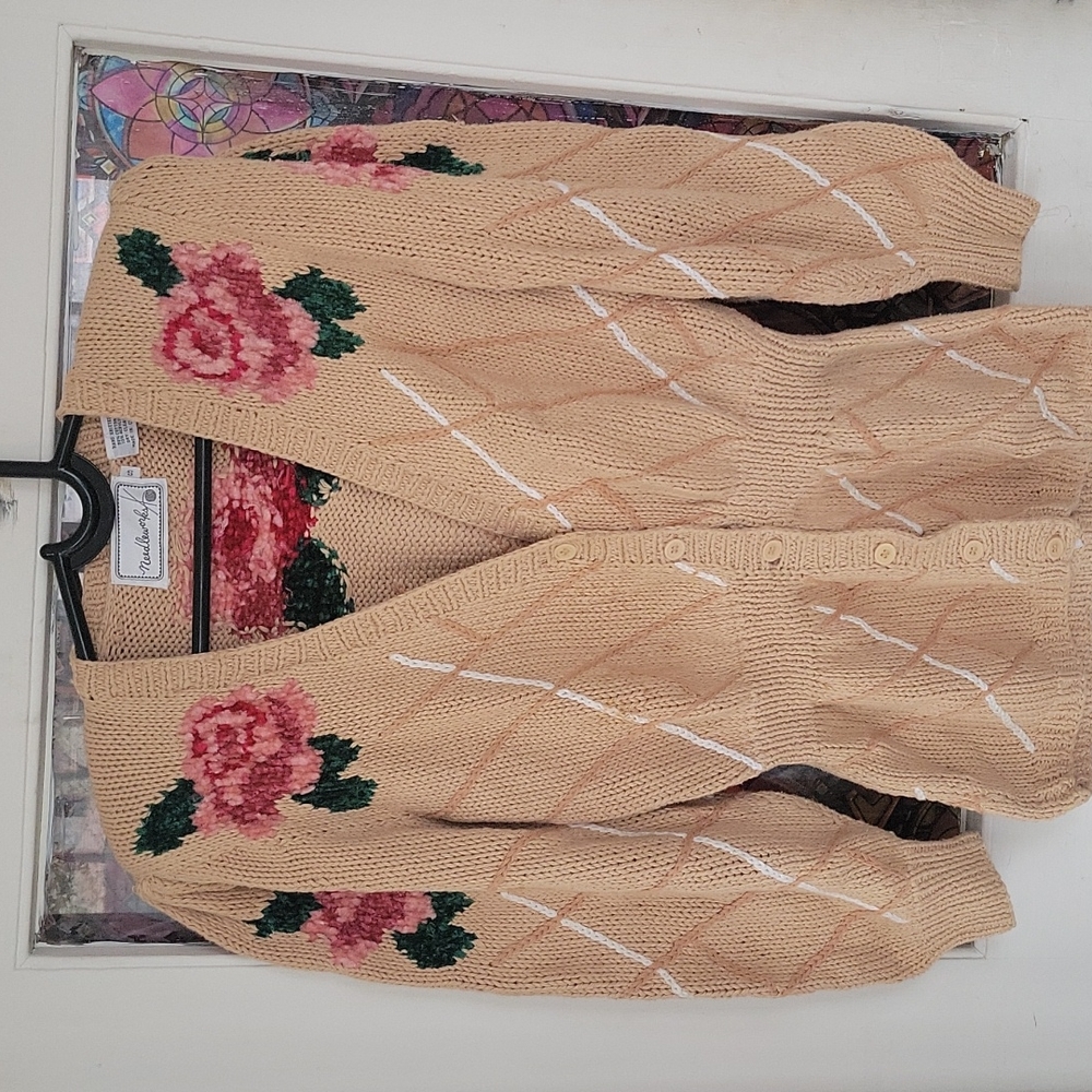 Fun vintage cardigan chenille embroidery S